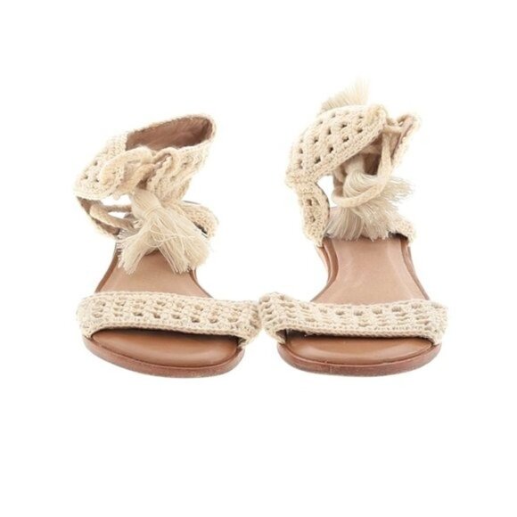 Joie Jolee Flat Sandal US 6 Crochet Ankle Tie Tassel Boho Spring Summer Vacation - Picture 5 of 15